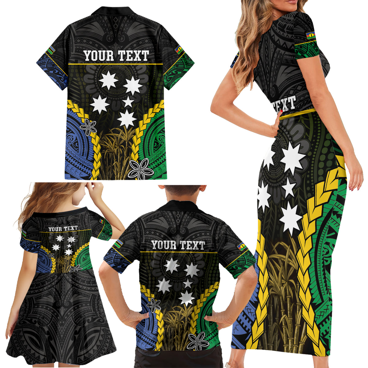 Personalised South Sea Islanders And New Caledonia Family Matching Short Sleeve Bodycon Dress and Hawaiian Shirt Kanakas Polynesian Pattern LT05 - Polynesian Pride