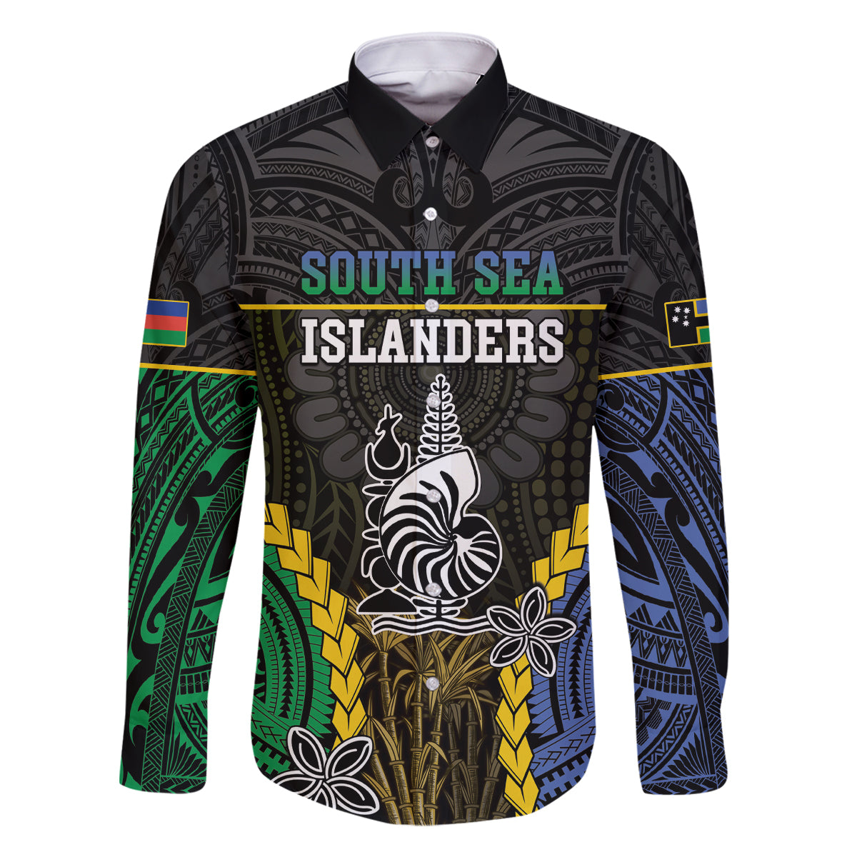 Personalised South Sea Islanders And New Caledonia Family Matching Tank Maxi Dress and Hawaiian Shirt Kanakas Polynesian Pattern LT05 Dad's Shirt - Long Sleeve Black - Polynesian Pride
