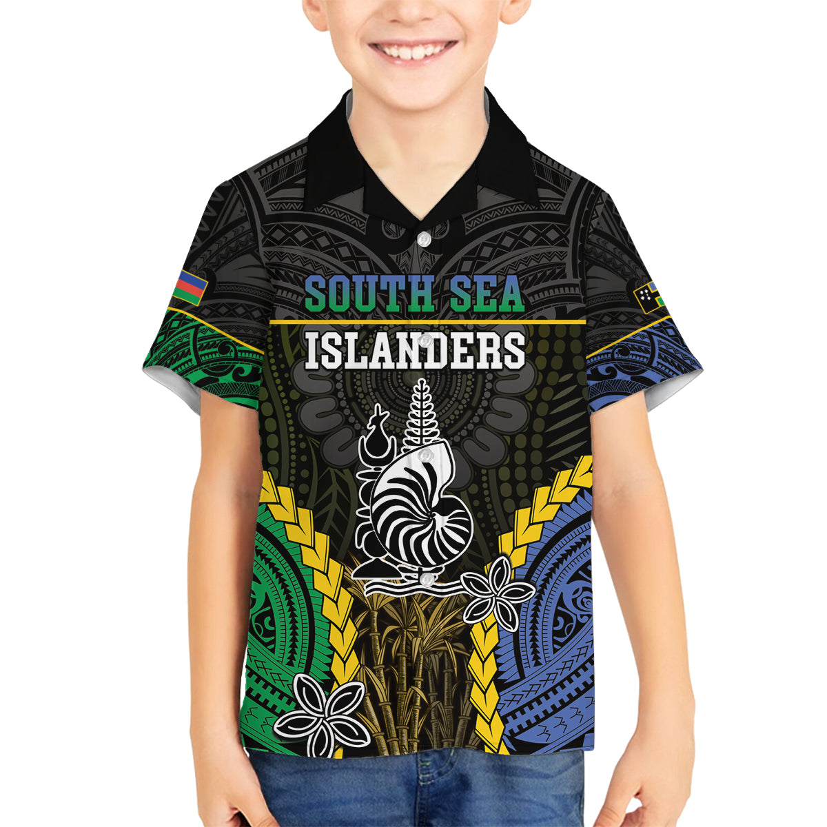 Personalised South Sea Islanders And New Caledonia Family Matching Tank Maxi Dress and Hawaiian Shirt Kanakas Polynesian Pattern LT05 Son's Shirt Black - Polynesian Pride