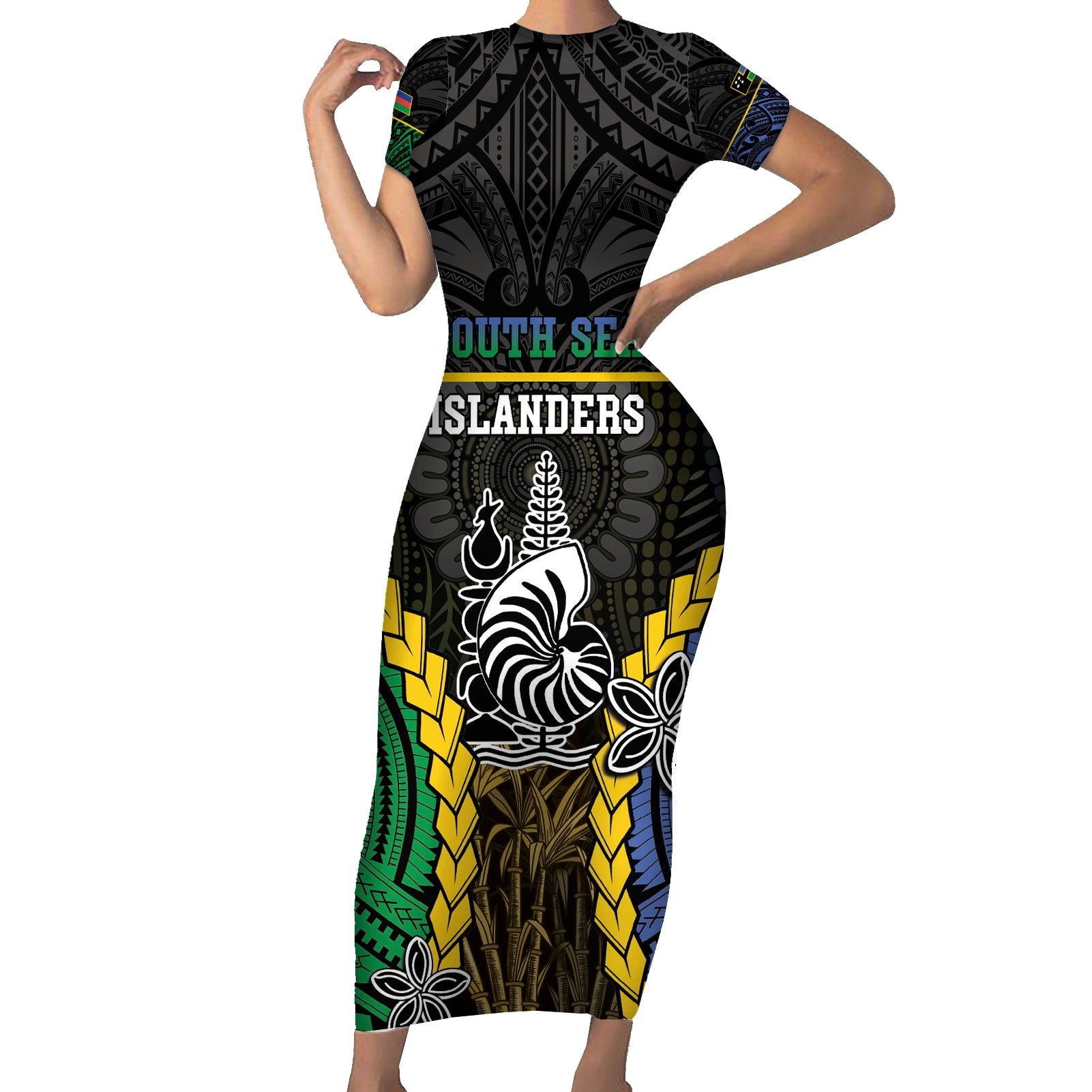 Personalised South Sea Islanders And New Caledonia Short Sleeve Bodycon Dress Kanakas Polynesian Pattern