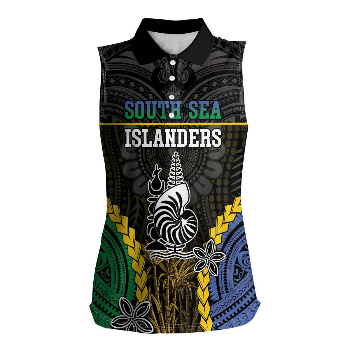 Personalised South Sea Islanders And New Caledonia Women Sleeveless Polo Shirt Kanakas Polynesian Pattern LT05 Female Black - Polynesian Pride