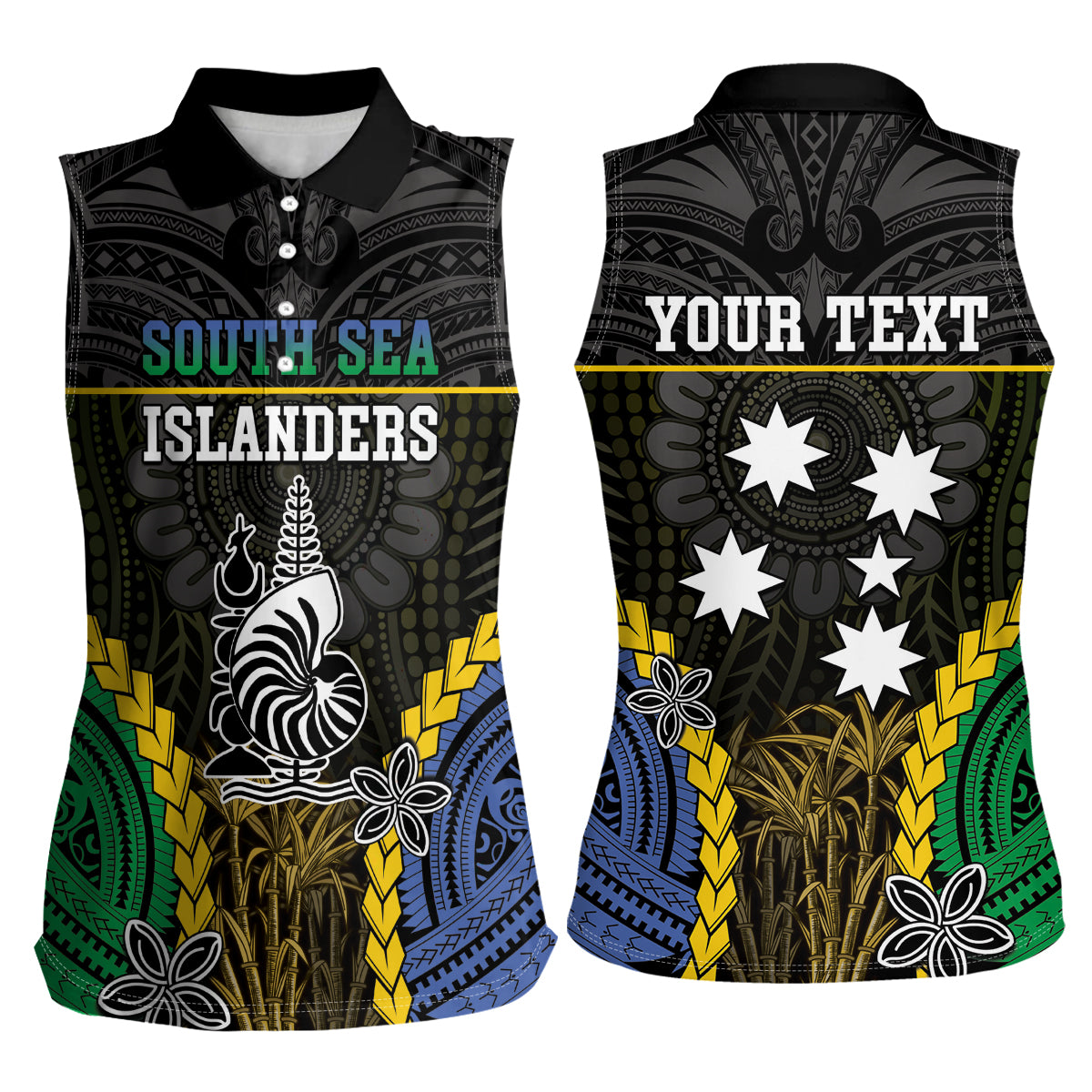 Personalised South Sea Islanders And New Caledonia Women Sleeveless Polo Shirt Kanakas Polynesian Pattern LT05 - Polynesian Pride
