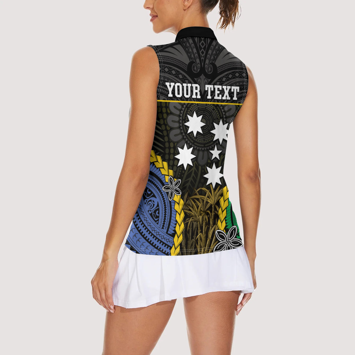 Personalised South Sea Islanders And New Caledonia Women Sleeveless Polo Shirt Kanakas Polynesian Pattern LT05 - Polynesian Pride