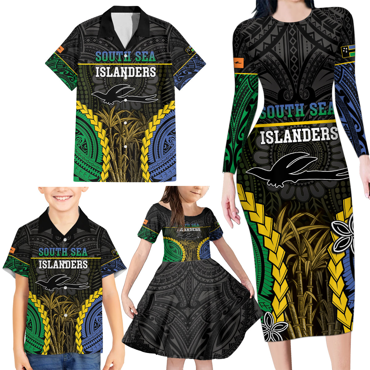 Personalised South Sea Islanders And New Ireland Family Matching Long Sleeve Bodycon Dress and Hawaiian Shirt Kanakas Polynesian Pattern LT05 - Polynesian Pride