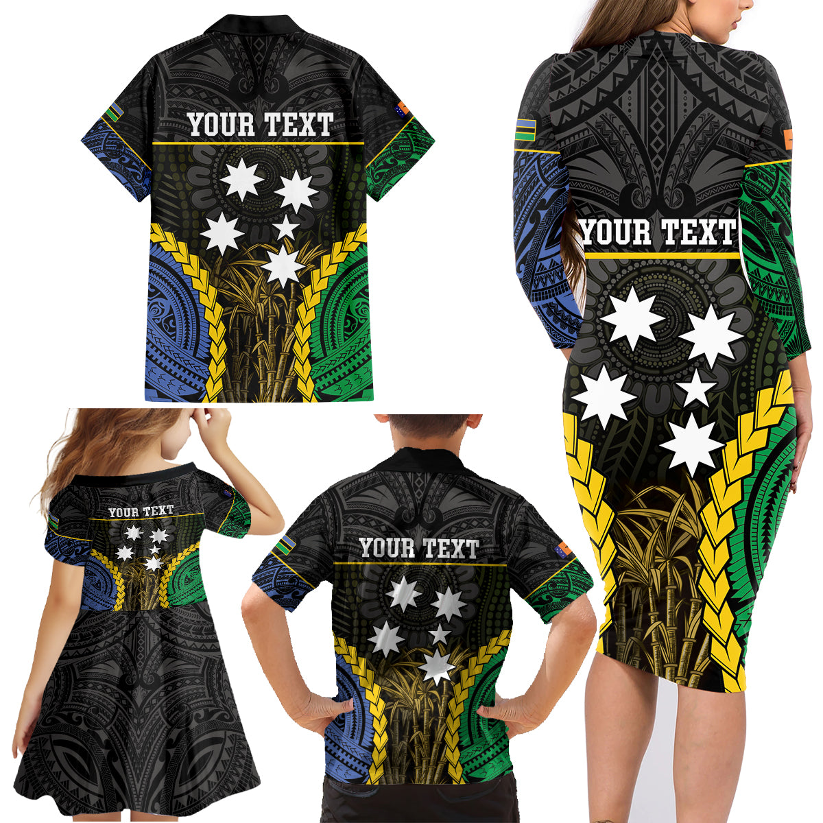Personalised South Sea Islanders And New Ireland Family Matching Long Sleeve Bodycon Dress and Hawaiian Shirt Kanakas Polynesian Pattern LT05 - Polynesian Pride