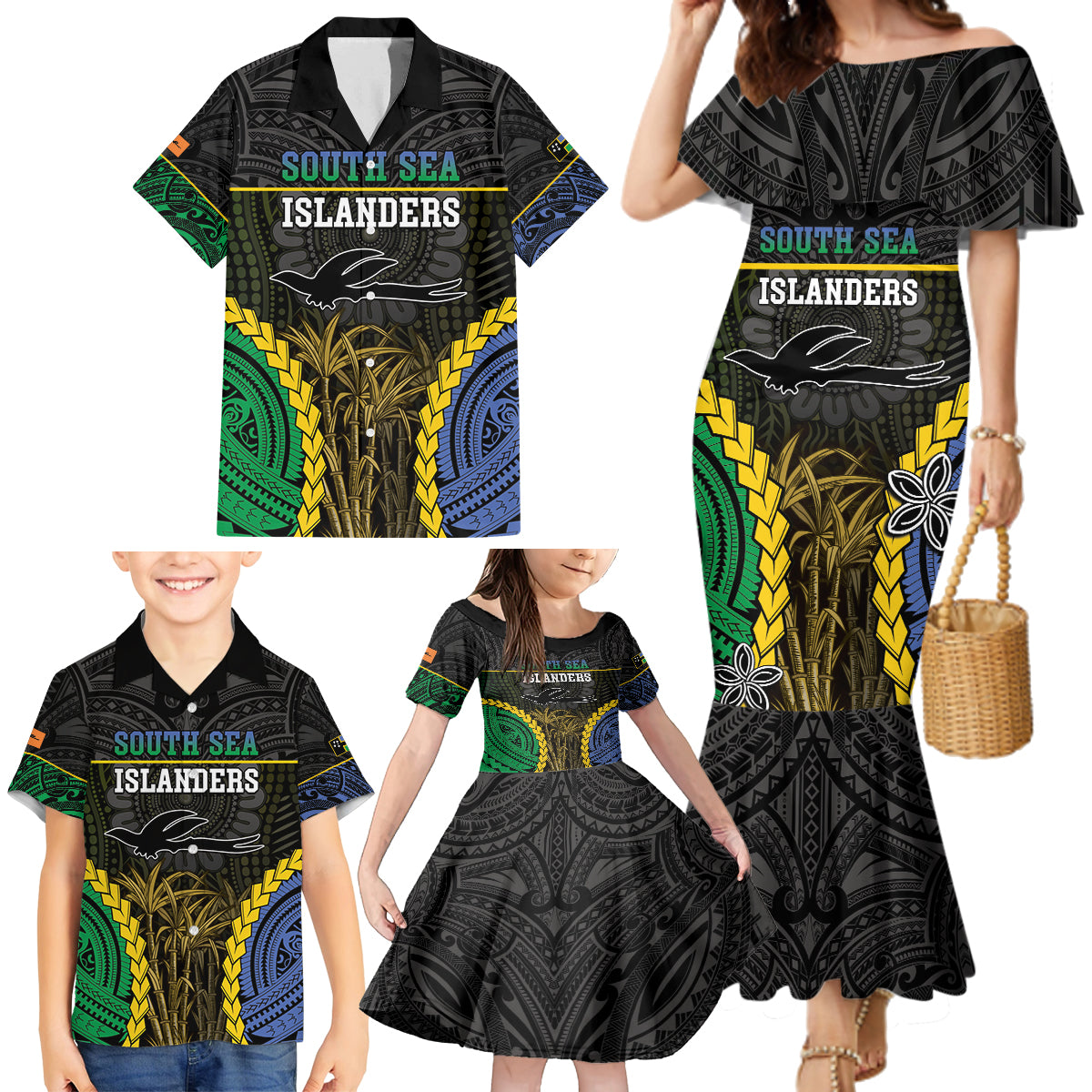 Personalised South Sea Islanders And New Ireland Family Matching Mermaid Dress and Hawaiian Shirt Kanakas Polynesian Pattern LT05 - Polynesian Pride