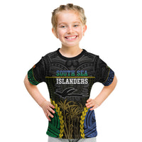 Personalised South Sea Islanders And New Ireland Kid T Shirt Kanakas Polynesian Pattern LT05 Black - Polynesian Pride
