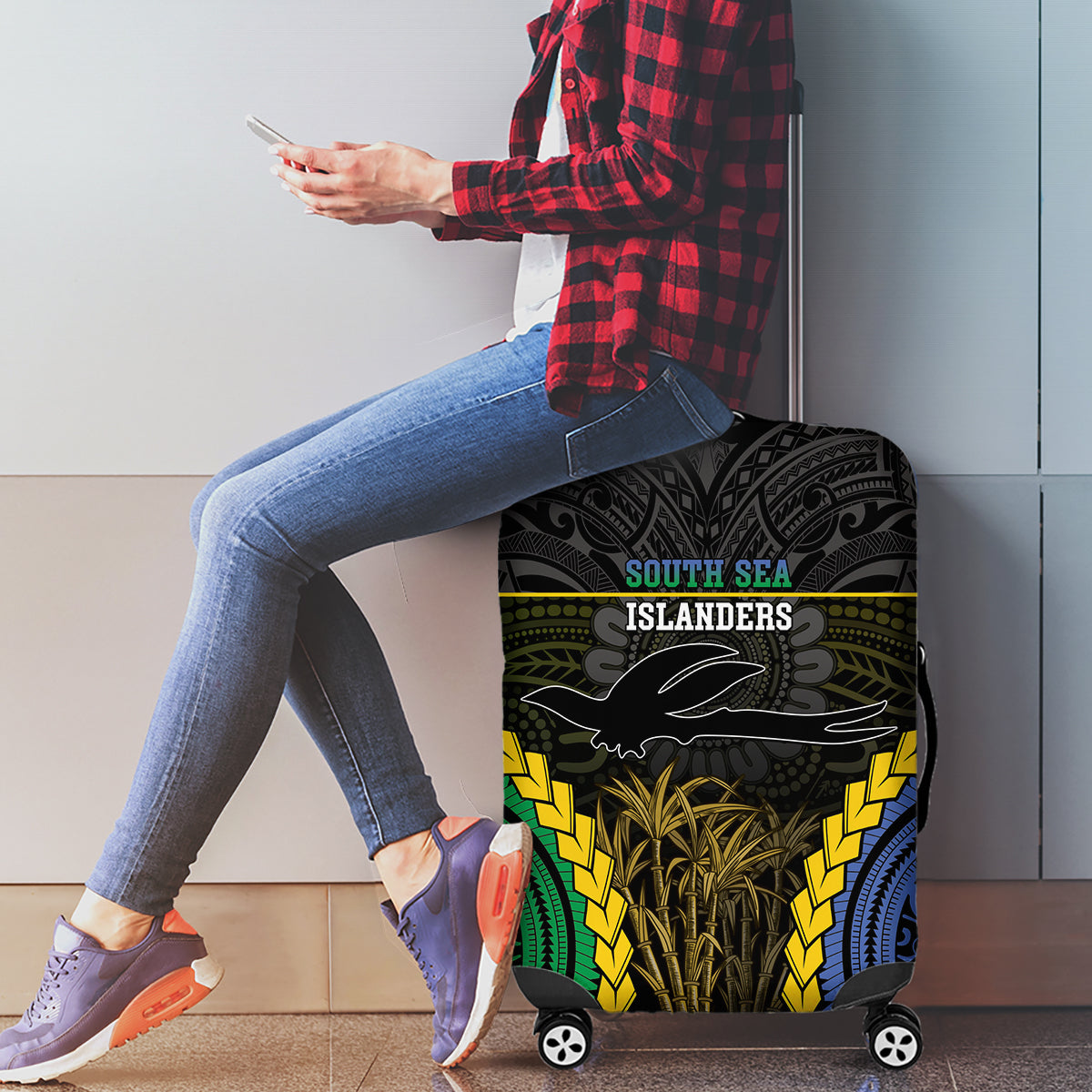 South Sea Islanders And New Ireland Luggage Cover Kanakas Polynesian Pattern