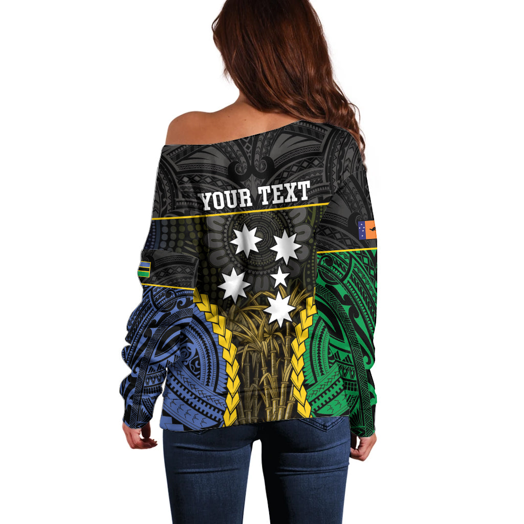 Personalised South Sea Islanders And New Ireland Off Shoulder Sweater Kanakas Polynesian Pattern