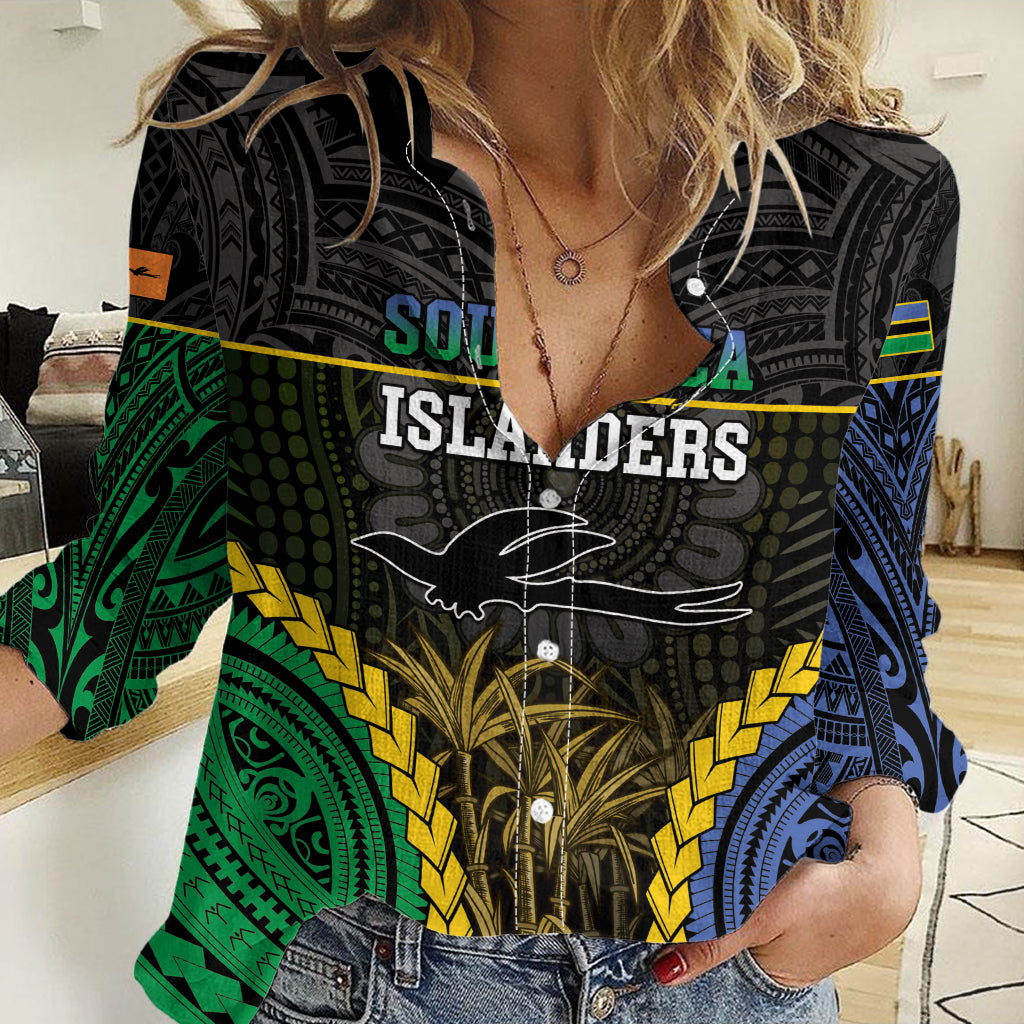 Personalised South Sea Islanders And New Ireland Women Casual Shirt Kanakas Polynesian Pattern LT05 Female Black - Polynesian Pride