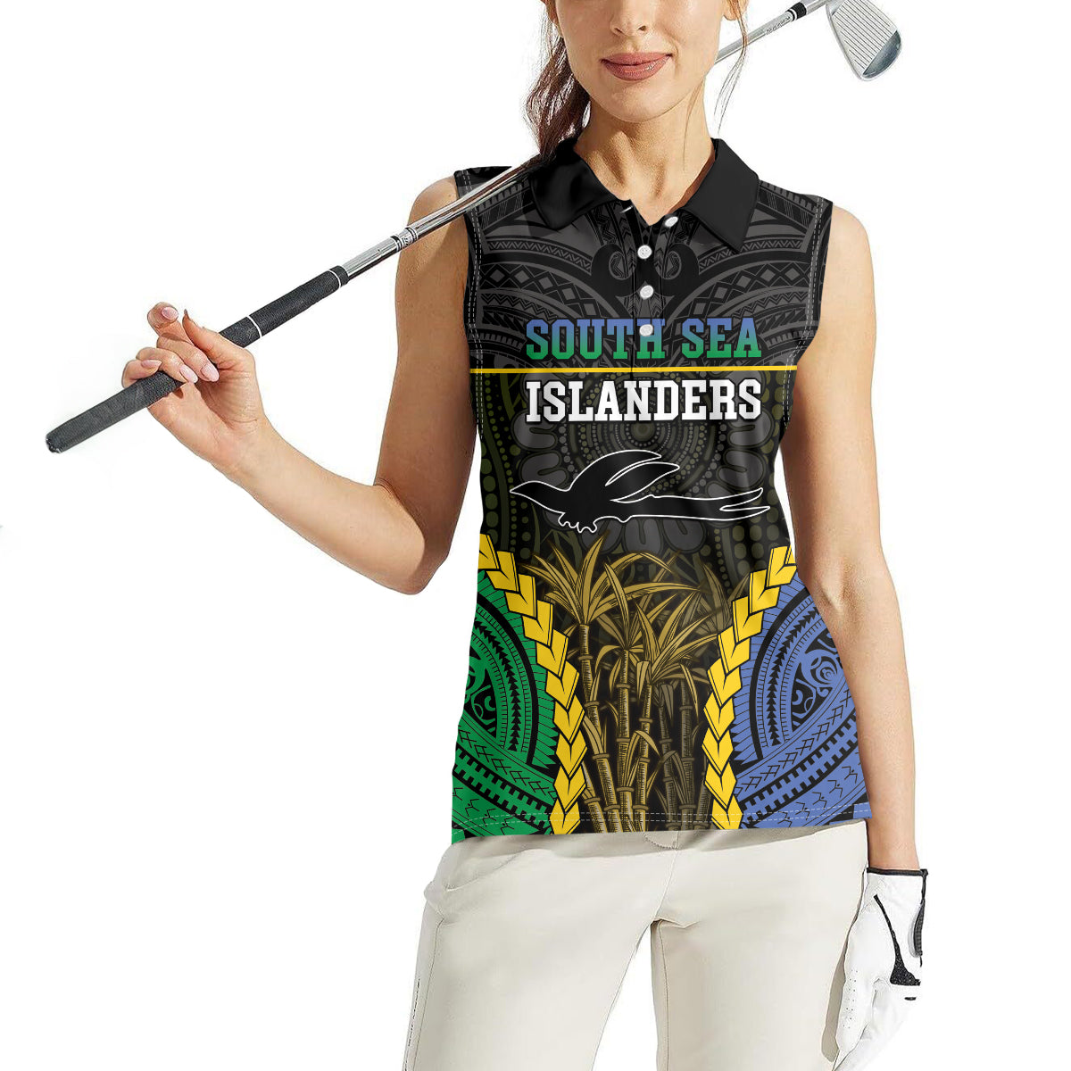 Personalised South Sea Islanders And New Ireland Women Sleeveless Polo Shirt Kanakas Polynesian Pattern LT05 - Polynesian Pride