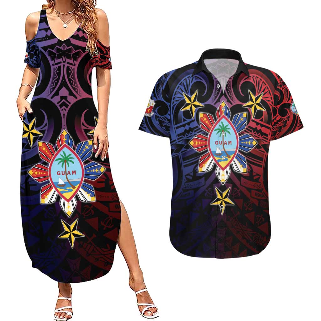 Philippines Guam Couples Matching Summer Maxi Dress and Hawaiian Shirt Filipino Sun With Guaman Seal