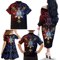 Philippines Guam Family Matching Off The Shoulder Long Sleeve Dress and Hawaiian Shirt Filipino Sun With Guaman Seal