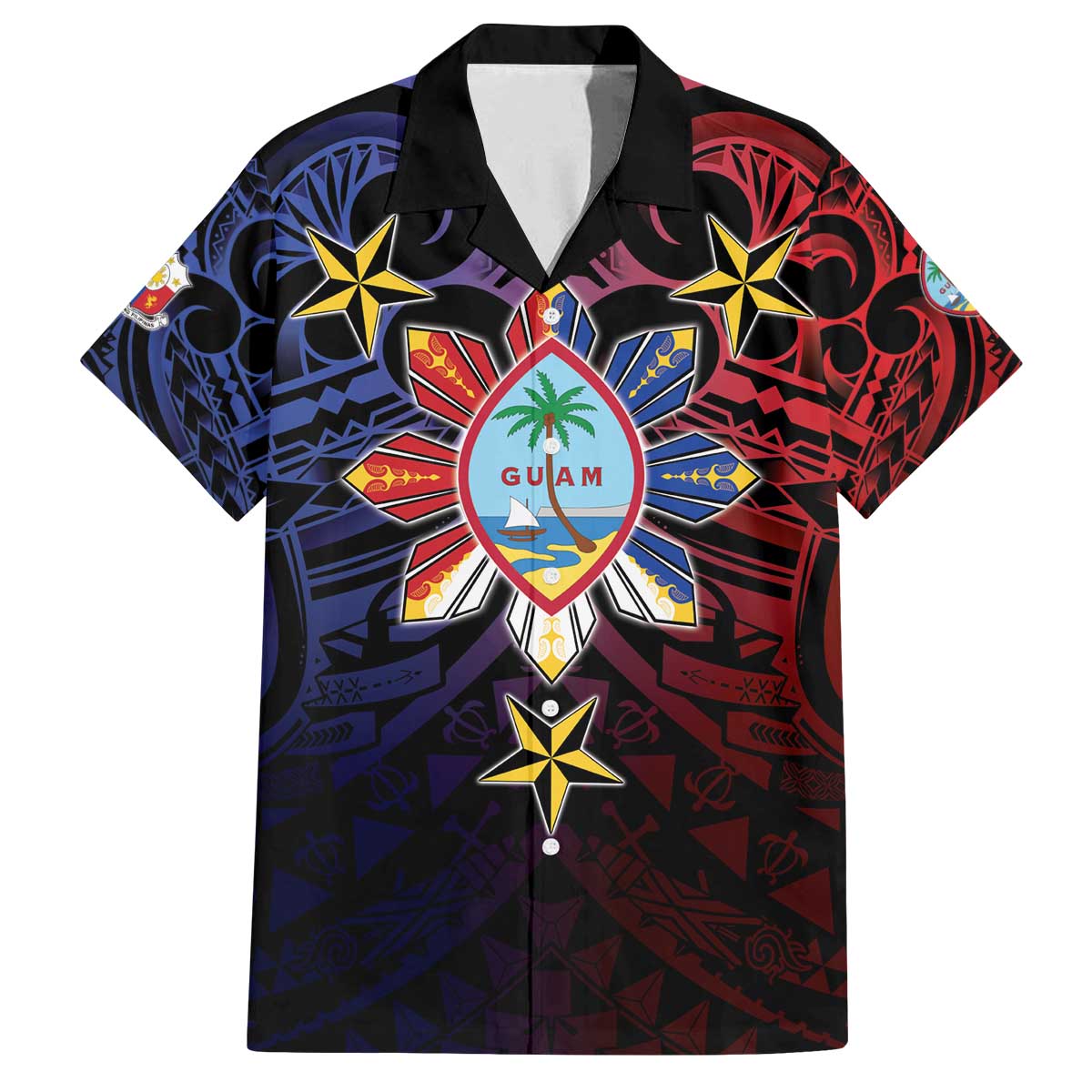 Philippines Guam Family Matching Off The Shoulder Long Sleeve Dress and Hawaiian Shirt Filipino Sun With Guaman Seal