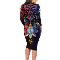 Philippines Guam Long Sleeve Bodycon Dress Filipino Sun With Guaman Seal