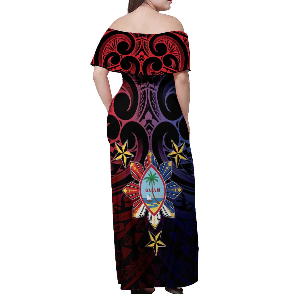 Philippines Guam Off Shoulder Maxi Dress Filipino Sun With Guaman Seal