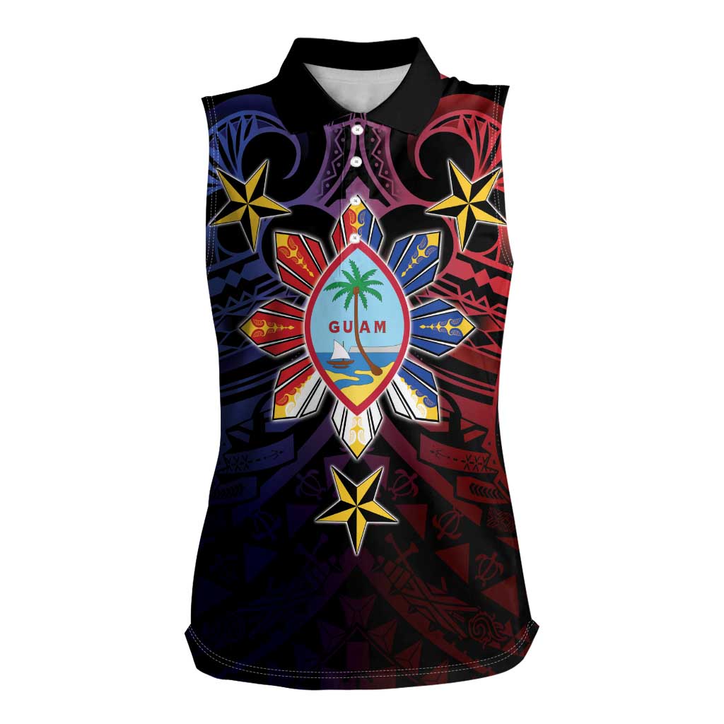Philippines Guam Women Sleeveless Polo Shirt Filipino Sun With Guaman Seal