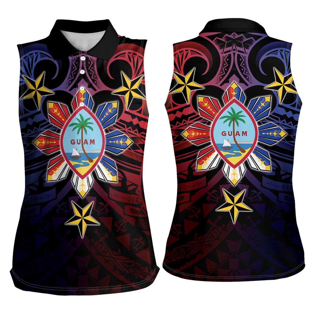 Philippines Guam Women Sleeveless Polo Shirt Filipino Sun With Guaman Seal