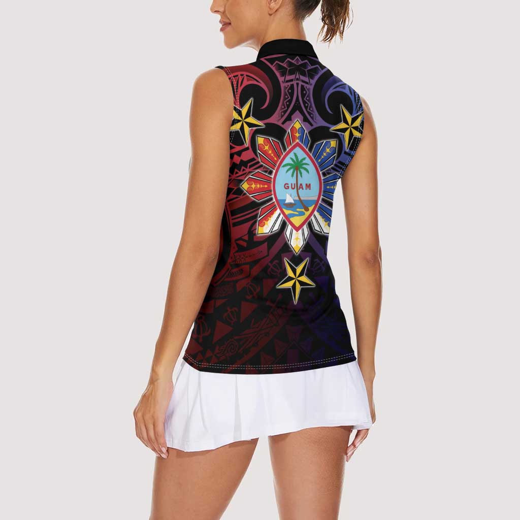 Philippines Guam Women Sleeveless Polo Shirt Filipino Sun With Guaman Seal
