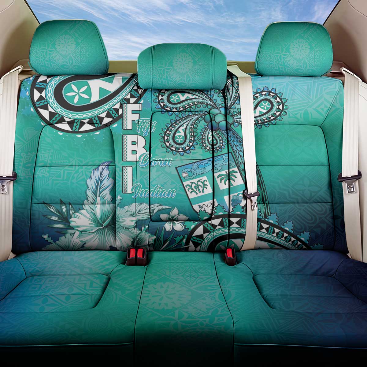 Fiji Born Indian Back Car Seat Cover Palm Paisley With Tapa Pattern