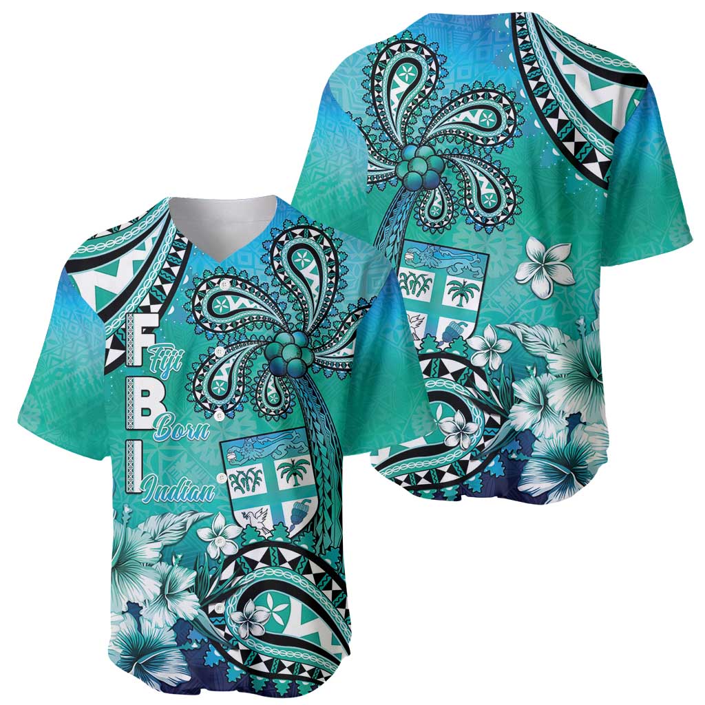 Fiji Born Indian Baseball Jersey Palm Paisley With Tapa Pattern