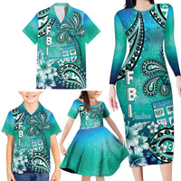 Fiji Born Indian Family Matching Long Sleeve Bodycon Dress and Hawaiian Shirt Palm Paisley With Tapa Pattern