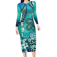 Fiji Born Indian Family Matching Long Sleeve Bodycon Dress and Hawaiian Shirt Palm Paisley With Tapa Pattern