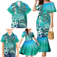 Fiji Born Indian Family Matching Mermaid Dress and Hawaiian Shirt Palm Paisley With Tapa Pattern