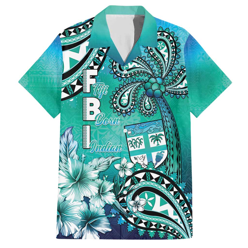 Fiji Born Indian Family Matching Short Sleeve Bodycon Dress and Hawaiian Shirt Palm Paisley With Tapa Pattern