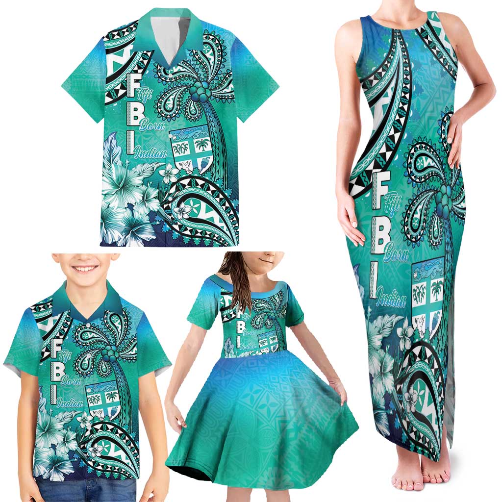Fiji Born Indian Family Matching Tank Maxi Dress and Hawaiian Shirt Palm Paisley With Tapa Pattern