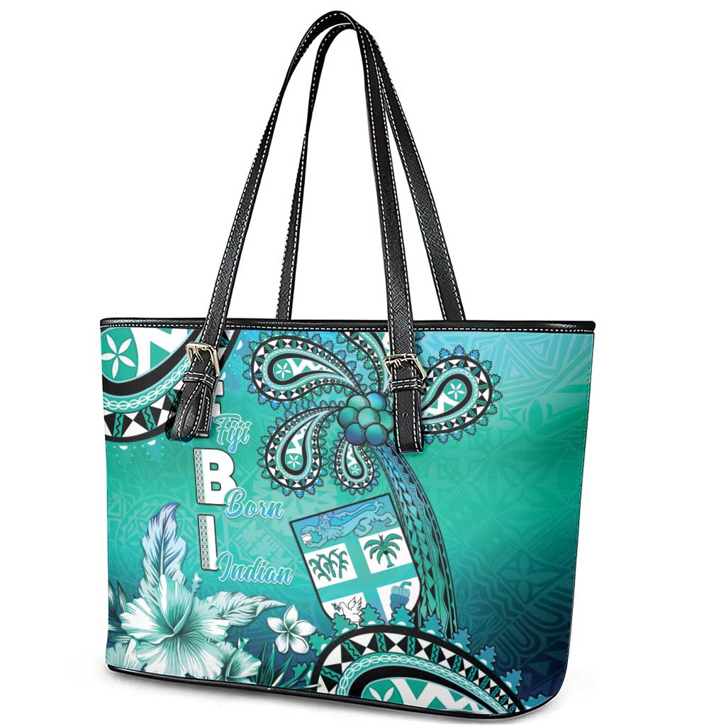 Fiji Born Indian Leather Tote Bag Palm Paisley With Tapa Pattern