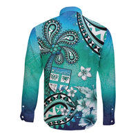 Fiji Born Indian Long Sleeve Button Shirt Palm Paisley With Tapa Pattern