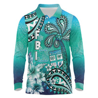 Fiji Born Indian Long Sleeve Polo Shirt Palm Paisley With Tapa Pattern