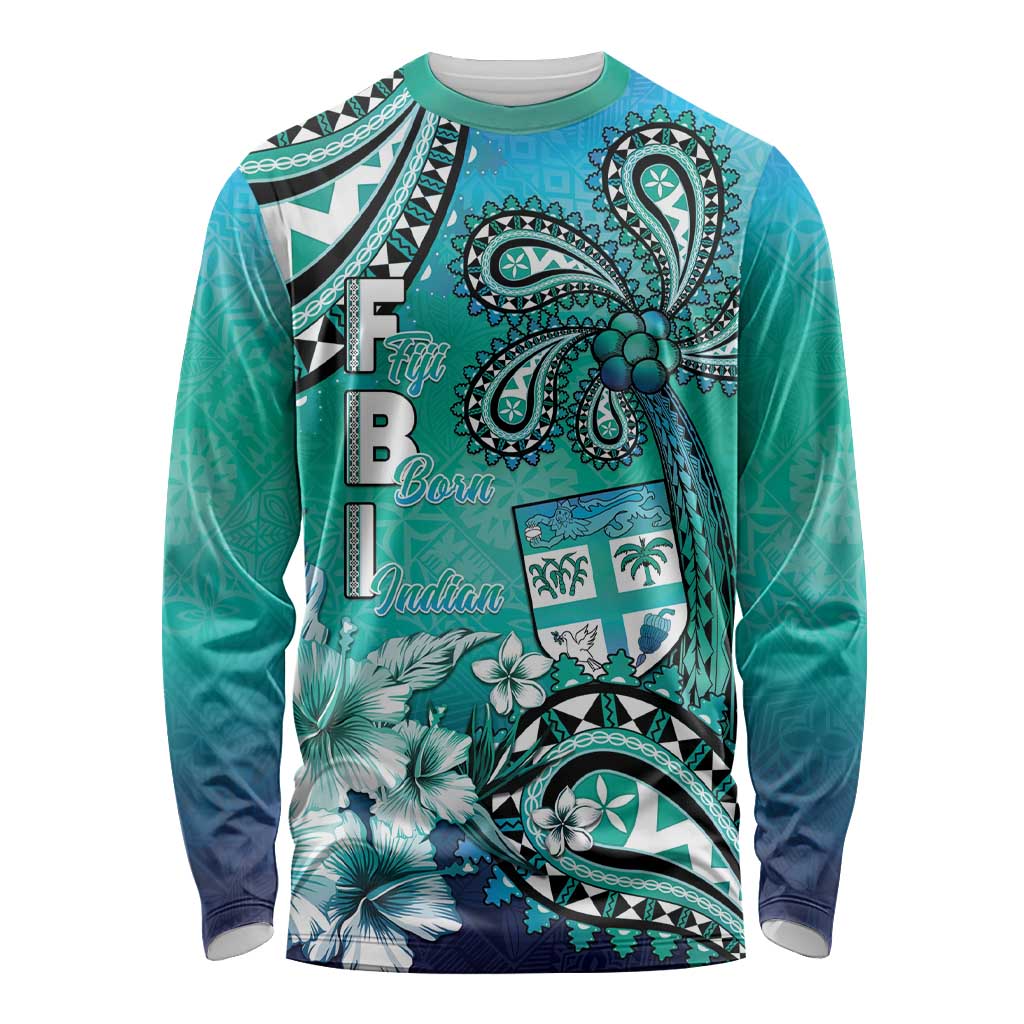 Fiji Born Indian Long Sleeve Shirt Palm Paisley With Tapa Pattern