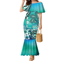 Fiji Born Indian Mermaid Dress Palm Paisley With Tapa Pattern