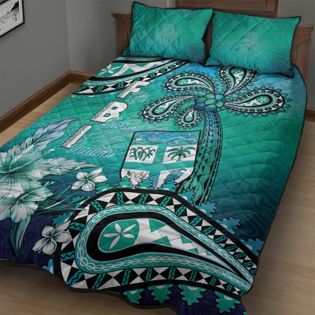 Fiji Born Indian Quilt Bed Set Palm Paisley With Tapa Pattern