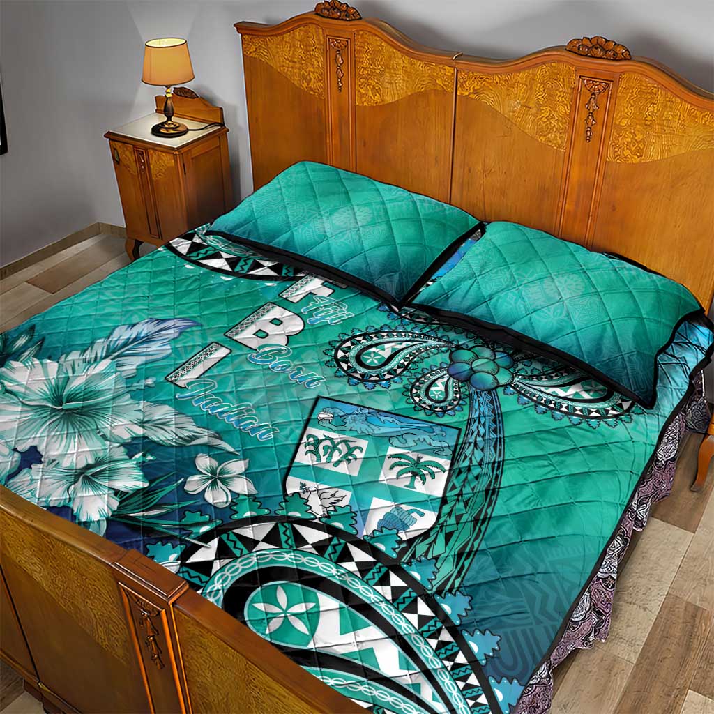 Fiji Born Indian Quilt Bed Set Palm Paisley With Tapa Pattern