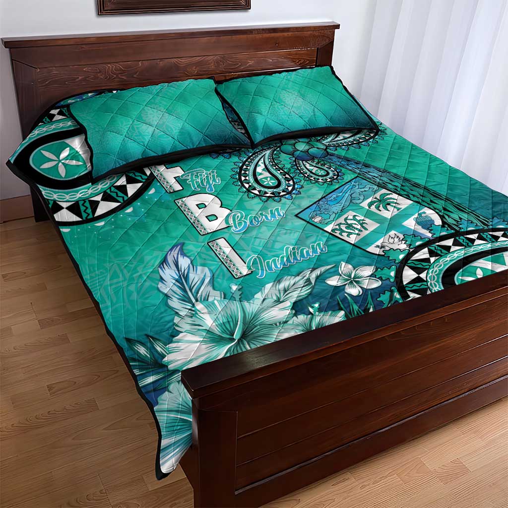 Fiji Born Indian Quilt Bed Set Palm Paisley With Tapa Pattern