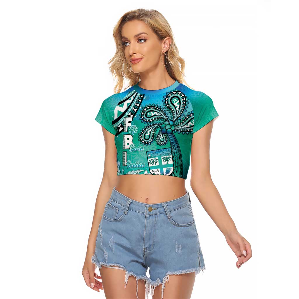Fiji Born Indian Raglan Cropped T Shirt Palm Paisley With Tapa Pattern