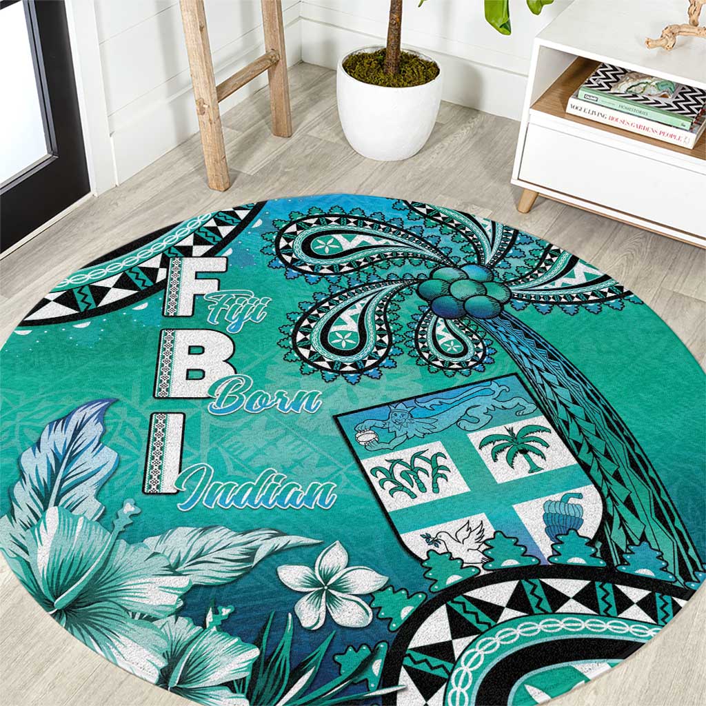 Fiji Born Indian Round Carpet Palm Paisley With Tapa Pattern