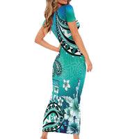 Fiji Born Indian Short Sleeve Bodycon Dress Palm Paisley With Tapa Pattern