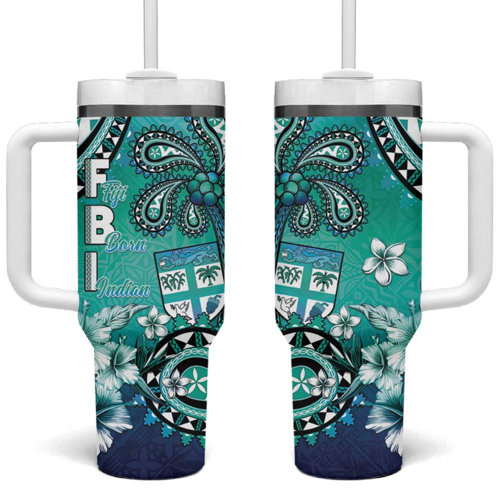 Fiji Born Indian Tumbler With Handle Palm Paisley With Tapa Pattern