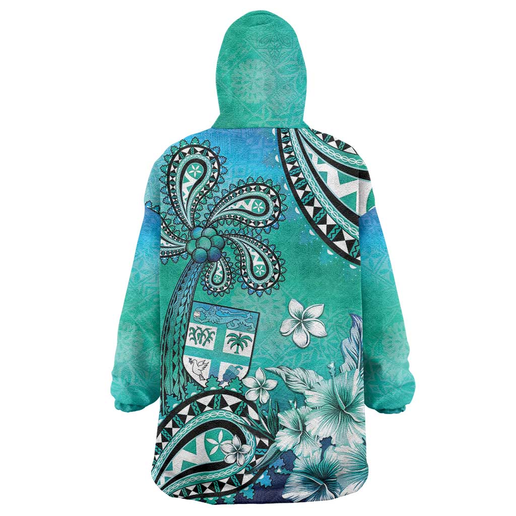 Fiji Born Indian Wearable Blanket Hoodie Palm Paisley With Tapa Pattern