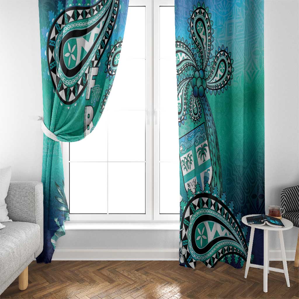 Fiji Born Indian Window Curtain Palm Paisley With Tapa Pattern
