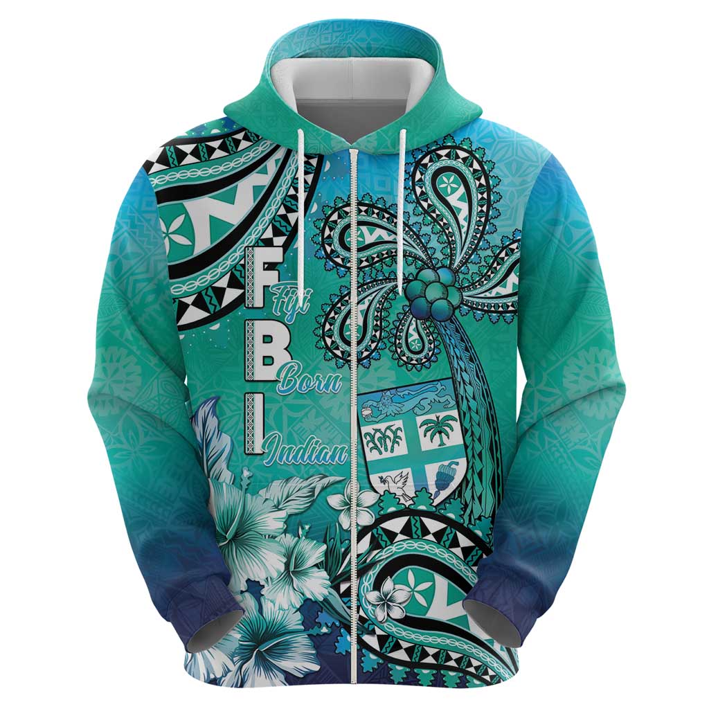 Fiji Born Indian Zip Hoodie Palm Paisley With Tapa Pattern