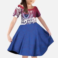 Guam Gadao Kid Short Sleeve Dress Hafa Adai Micronesian Tribal Pattern