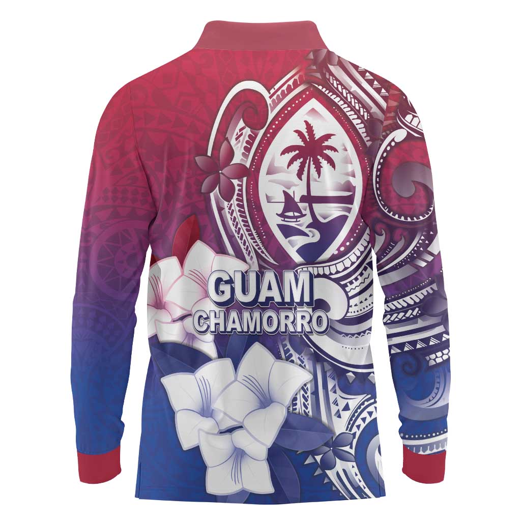 Guam Gadao Long Sleeve Polo Shirt Hafa Adai Micronesian Tribal Pattern