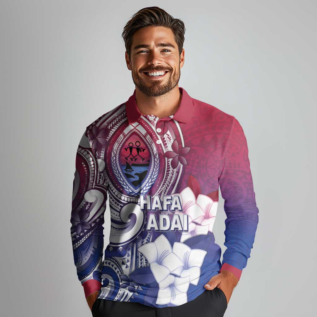 Guam Gadao Long Sleeve Polo Shirt Hafa Adai Micronesian Tribal Pattern