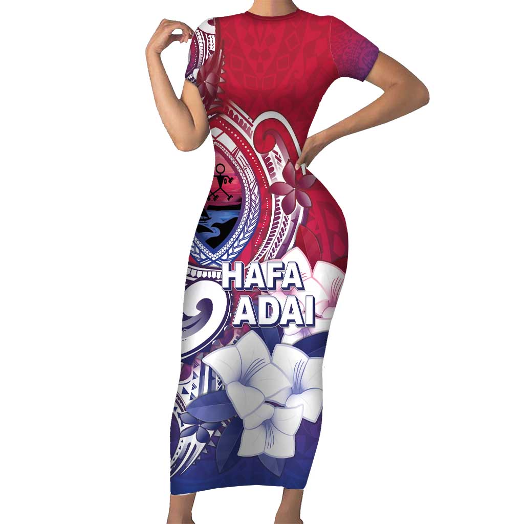 Guam Gadao Short Sleeve Bodycon Dress Hafa Adai Micronesian Tribal Pattern