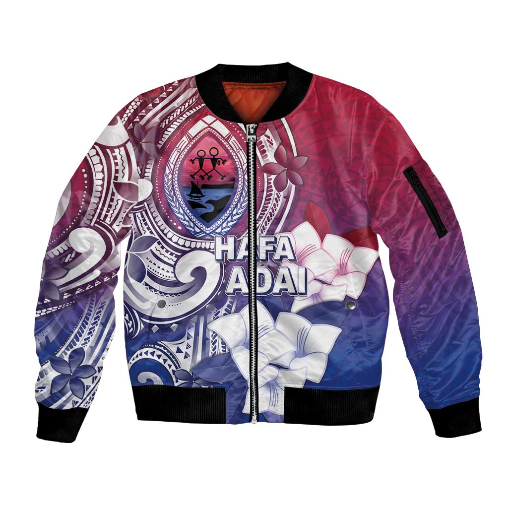 Guam Gadao Sleeve Zip Bomber Jacket Hafa Adai Micronesian Tribal Pattern